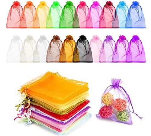 100 Pezzi colore sacchetti in organza, per Bomboniere Bustine Portaconfetti per Matrimonio Compleanno Comunione Regalo Caramelle gioielli, bomboniere con cordino, r matrimoni, compleanni（7 x 9 cm）