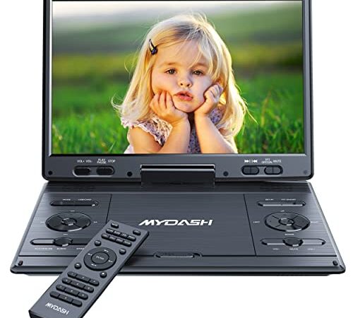 14.1" - Lettore DVD portatile per auto con grande schermo HD girevole da 12,5", design esclusivo dei pulsanti, slot per schede SD e porta USB, funzione di sincronizzazione del proiettore TV