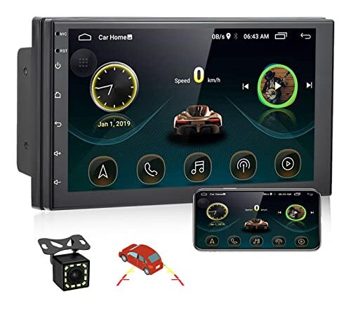 Android 10,1 Autoradio 2 Din GPS Navi 7 Pollici HD Touch Screen Bluetooth Car Radio con WiFi, FM Radio, Mirror Link, Controllo del volante una a 12 LEDs Telecamera Posteriore + 2 USB + 1 antenna GPS