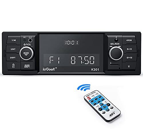 Autoradio Bluetooth Vivavoce RDS 1DIN, ieGeek Radio Stereo 4X60W Supporto FM/AM/Extra Bass/WAV/AUX//WMA/MP3/USB/SD/Telecomando, Display Orologio con Orologio Memorizza 30 Stazioni Radio