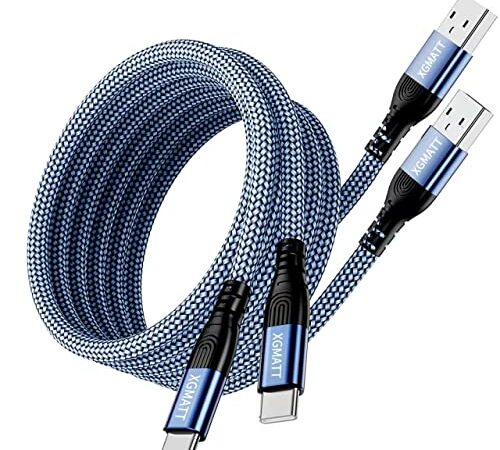 Cavo USB C [2Pezzi, 1m] Cavo USB Type-C Ricarica Rapida Nylon Intrecciato Caricatore USB Tipo C per Samsung Galaxy S22 S21 S20 S10 S9 S8 Plus Nota 10 9 8, Google Pixel, Huawei P10 P9, Tile blu