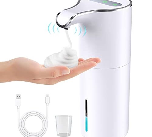 Dispenser di Sapone Automatico con Sensore a Infrarossi IR; Ethescipio Dispenser di Schiuma di Sapone con Dosatore Regolabile, perfetto per Casa, Bagno, Ufficio, Scuola con Ricaricabile USB