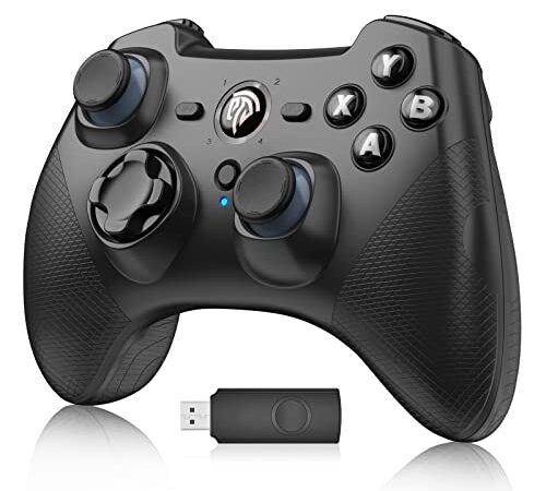 EasySMX Controller PC, Controller Wireless PC, Doppia Vibrazione Feedback ed Alta Sensibilità, Connessione Stabile, Joystick per PC 2.4G Supporta PS3, Steam, Telefono Android, Tablet, PC, TV, TV Box