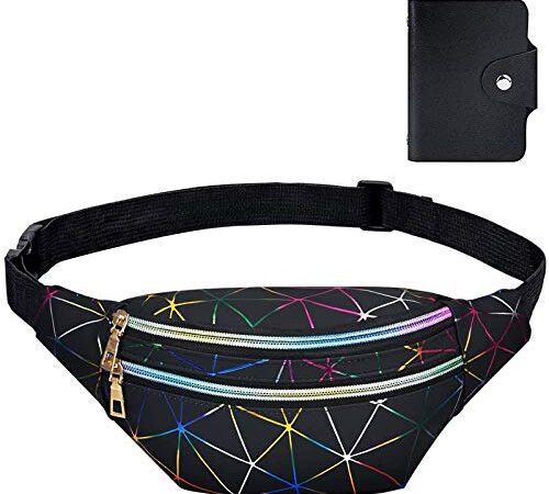 Flintronic Marsupio da Donna, Impermeabile Regolabile Moda Lucidi Marsupio Donna per Running Viaggio Campeggio Escursionismo Ciclismo (1 Porta Biglietti da Visita Incluso)