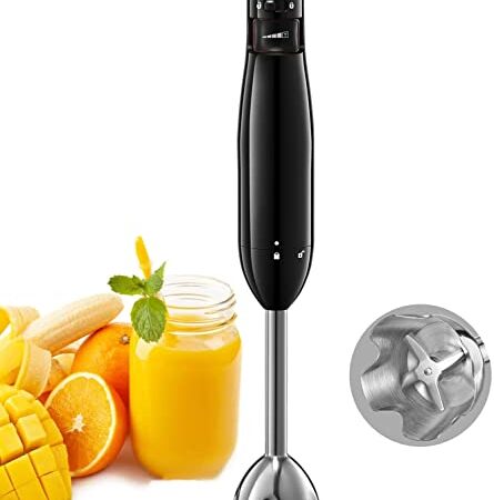 Frullatore a Immersione, Minipimer, 1000W, Velocità Continua con Luce Led, Inox Lama a 4 Ali Mixer, Gambo staccabile in acciaio inox, Nero/Acciaio