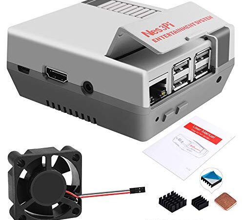 GeeekPi Retro Gaming Nes3Pi Caso per Raspberry Pi 3 Modello B/B+, 2B/3B/3B + Custodia con Ventola di Raffreddamento Raspberry Pi Ventola Raspberry Pi Dissipatori di Calore per Raspberry Pi 2B/3B/3B +