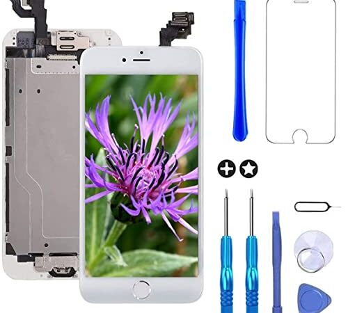 GULEEK Display per Bianco iPhone 6 Schermo 4,7" LCD Touch Screen Digitizer Parti di Ricambio (con Home Pulsante, Altoparlante, Fotocamera,Sensore Flex) Strumenti Inclusi