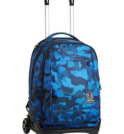 Invicta Trolley New Tech, 3 in 1 Zaino Sganciabile, Scuola e Tempo Libero, Ragazzi e Bambini, Water Resistant, Lavabile, Blu (Squared Camo Blue)