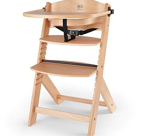 kk Kinderkraft Seggiolone Pappa in Legno ENOCK, Evolutivo, Multifunzionale, Sedia Ergonomica, Altezza Regolabile, Facile da Pulire, dai 6 Mesi ai 10 Anni, Naturale