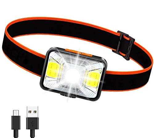 Lampada Frontale LED,Lampada da Testa Ricaricabile 1800 mAh 1800 Lux Super Luminosa con 5 Modalità di Luce Torcia da Testa IPX5 Impermeabile Leggera per Pesca, Campeggio, Ciclismo, Caccia,Trekking