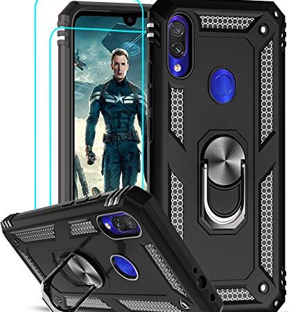 LeYi Cover Xiaomi Redmi Note 7/7 PRO, 360° Girevole Regolabile Ring Armor Bumper TPU Case Magnetica Supporto Smartphone Silicone Custodie con HD Pellicola per Cover Xiaomi Redmi Note 7/7 PRO Nero