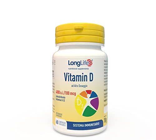 LongLife Vitamin D 4000 | Integratore Vitamina D3 naturale | Alto dosaggio | 60 cpr | Sistema Immunitario, salute delle ossa | Doping Free, Gluten Free & Vegetarian