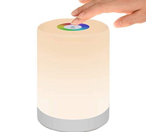 Luce Notturna LED, Lampada da Comodino Intelligente, Controllo Tattile, Dimmerabile, USB Ricaricabile, Portatile, Colore che Cambia RGB per Bambini, Camera da Letto, Campeggio (Bianco Caldo)