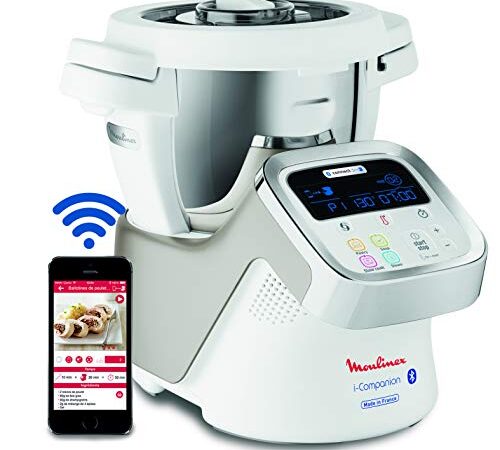 Moulinex HF900110 i-Companion Robot Multifunzione da Cucina, Connesso alla sua App Dedicata, 1550W, Argento/Bianco