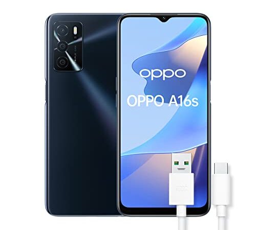 OPPO A16s Smartphone, NFC, AI Triple Camera 13+2+2 MP, 6.52” 60HZ Display, 5000mAh, SuperVOOC+Power Saving, RAM 4GB + ROM 64GB espandibile, ColorOS11.1, IPX4, [Versione Italiana] Nero(Crystal Black)