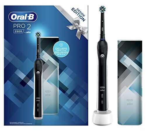 Oral-B Pro 2 Spazzolino Elettrico 2 Modalità di Spazzolamento, 1 Testina, Batteria Litio, Custodia da Viaggio, Idea Regalo, Design Special Edition, Nero