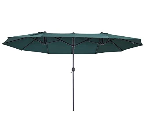 Outsunny Ombrellone da Giardino 460x270x240cm Doppio con Apertura a Manovella, Acciaio e Poliestere Verde Scuro