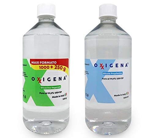 Oxxigena - Kit Base Neutra da 2 L, con Glicerina Vegetale Liquida Pura ≥ 99,5% (1 L) + Glicole Propilenico Liquido Puro (1 L), 50 VG / 50 PG, 100% Made in Italy, Purezza Farmaceutica