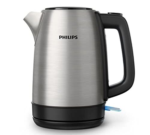 Philips Bollitore Elettrico - 1,7 L, Coperchio a Molla, Spia Luminosa, in Acciaio Inox, Base Girevole (HD9350/90)