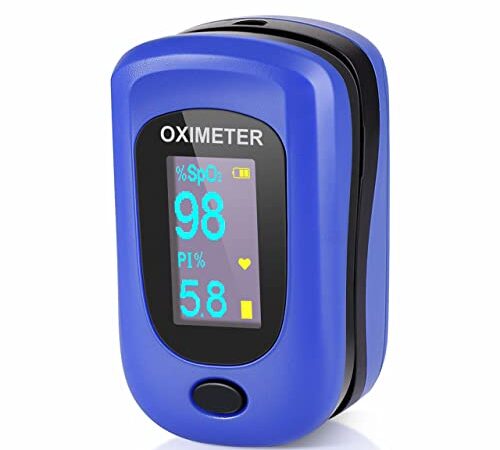 Saturimetro Da Dito, Pulsossimetro Professionale con OLED Display con Letture Immediate Ossimetro per Saturazione di Ossigeno(SpO2), Frequenza Del Polso(PR), PI per Adulti e Bambini（blu）