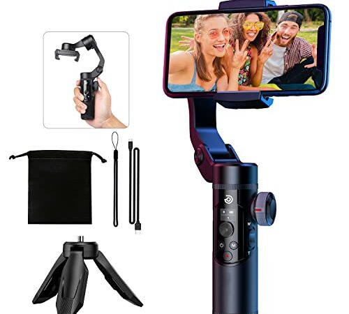 Stabilizzatore Gimbal Smartphone, Gimbal Stabilizzatore a Tre Assi con Modalità Multiple, Stabilizzatori Smartphone Portatile, per Android e IOS, Batteria Rimovibile