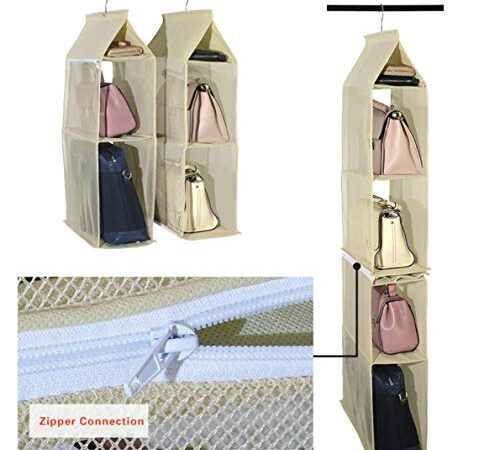 Staccabile 6 Scomparto Organizer Borsa Organizer per Armadio Trasparente Borsa Bag Collection Sistema armadi, Supporto di immagazzinaggio organizzatori per Soggiorno Camera da latto la casa Beige