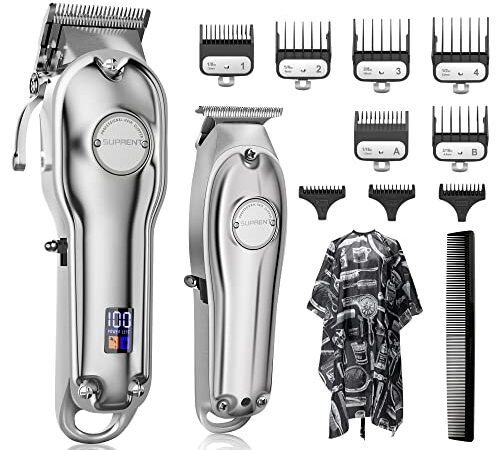 SUPRENT Tagliacapelli Uomo Professionale, Elettrico Taglio Capelli Taglierina senza fili, Super Batteria Ricaricabile Barba Trimmer Kit con Pettini Guida in acciaio inox