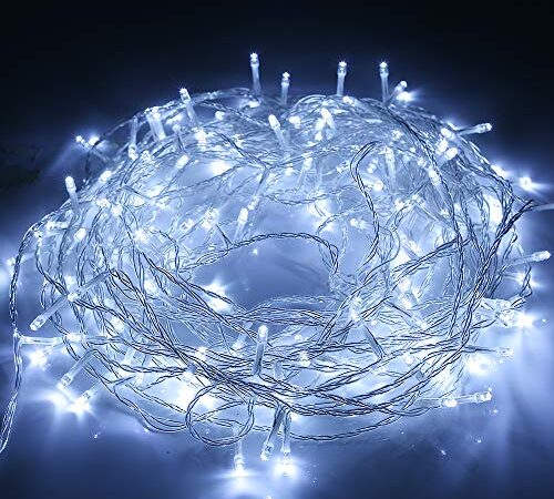 SYCEES Catena Luci LED 23M 200LED Luci Natalizie Bianco Freddo Stringa Luci 8 Modalità IP44,Catena Lumonosa Decorazione Albero Natale Matrimonio Giardino Patio Mostra Feste