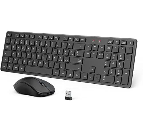 Tastiera e Mouse Wireless, QCen 2,4GHz Mouse e Tastiera Wireless con Cavalletto Regolabile, Risparmio Energetico, Mouse Ergonomico Silenzioso, per Windows, PC, Laptop - Italiano QWERTY, Nero