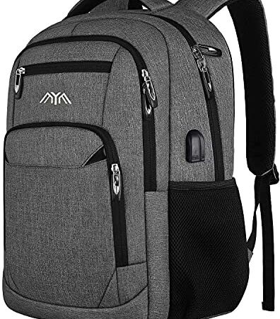 YAMTION Zaino Scuola Superiore Media università Donna Uomo, Zaino Porta Pc Uomo da 15.6 Pollici con Porta USB (15,6 Pollici, Grigio Scuro)