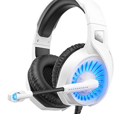 ZIUMIER Cuffie Gaming per PC PS4 PS5 Xbox One, Cuffie da Gioco con Microfono a Cancellazione del Rumore, Driver da 50 mm (Bianca e Nero)