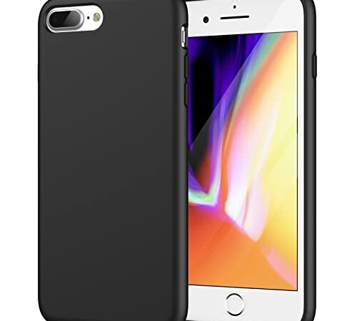 JETech Cover in Silicone Compatibile iPhone 7 Plus / 8 Plus, 5,5 Pollici, Custodia Protettiva con Tutto Il Corpo Tocco Morbido setoso, Cover Antiurto con Fodera in Microfibra, Nero