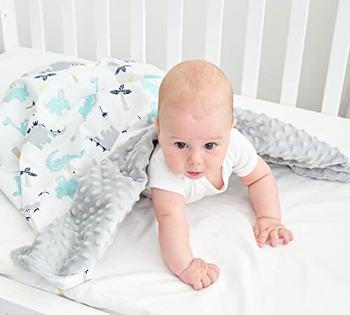 Miracle Baby Coperta per bebè 100% cotone 78 * 100 cm-Coperta leggera di sicurezza per neonati- Minky Coperta multifunzionale double-face per carrozzine, pisolini-Regalo soffice (Dinosauro)