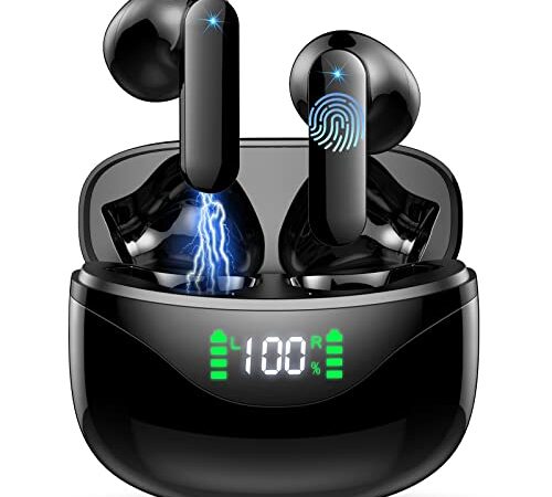 Cuffie Bluetooth, Auricolari Bluetooth 5.3 con HiFi Stereo, 2023 Cuffie Wireless 4 ENC Mics, 36 Ore Cuffiette Bluetooth Display LED, Mini Cuffie Senza Fili in Ear IP7 Impermeabile/USB-C/Ultra Leggero