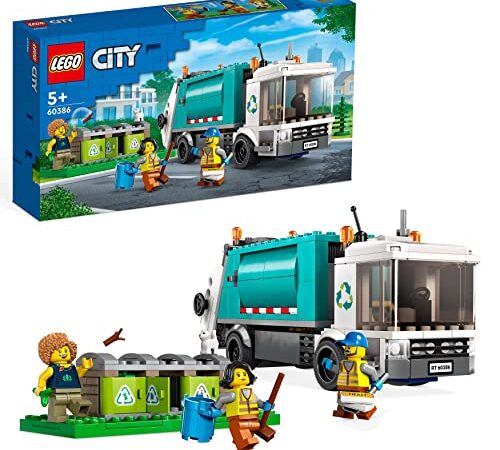 LEGO 60386 City Camion per il Riciclaggio dei Rifiuti, Camioncino Giocattolo con 3 Bidoni per la Raccolta Differenziata, Giochi Educativi per Bambini, Serie Vita Sostenibile