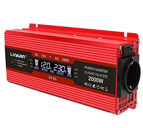 Yinleader Power Inverter 1000 W 2000 W onda sinusoidale modificata 12 V a 220 V Trasformatore spina Dual USB Auto per Auto LCD Monitor, iPhone, iPad e Table (rosso)