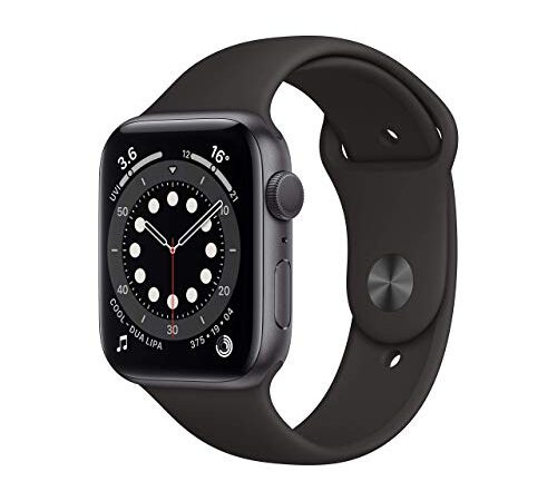 Apple Watch Series 6 GPS, cassa in alluminio grigio siderale da 44 mm con cinturino sportivo nero (Ricondizionato)