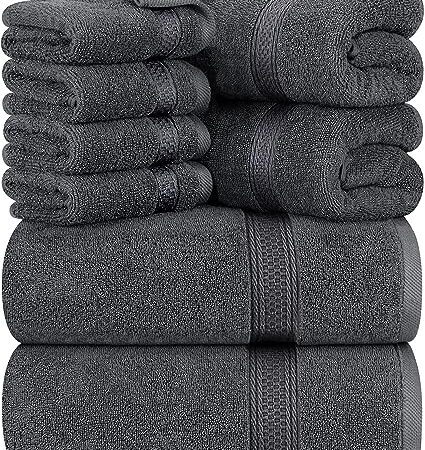 Utopia Towels, Set Di Asciugamani Da 8 pezzi, 2 Asciugamani Da Bagno, 2 Asciugamani a Mano e 4 Panni Da Lavare, Altamente Assorbente Per Bagno, Palestra, Hotel e Spa (Grigio)