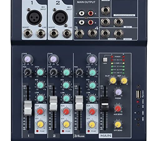 Weymic Professional Mixer | 4-Channel 2-Bus Mixer /w USB Audio Interface for Recording DJ Stage Karaoke Music Application